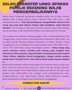 SALAH TRANSFER UANG APAKAH PEMILIK REKENING WAJIB MENGEMBALIKANNYA