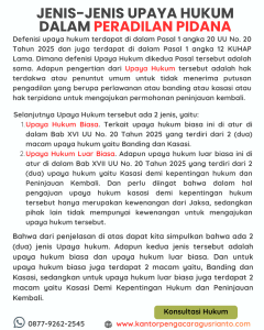JENIS-JENIS UPAYA HUKUM DALAM PERADILAN PIDANA