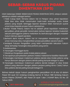 SEBAB-SEBAB KASUS PIDANA DIHENTIKAN (SP3)