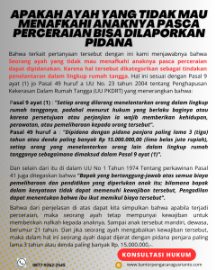 APAKAH AYAH YANG TIDAK MAU MENAFKAHI ANAKNYA PASCA PERCERAIAN BISA DILAPORKAN PIDANA