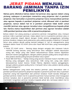 JERAT PIDANA MENJUAL BARANG JAMINAN TANPA IZIN PEMILIKNYA