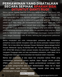 PERKAWINAN YANG DIBATALKAN SECARA SEPIHAK APAKAH BISA DITUNTUT GANTI RUGI