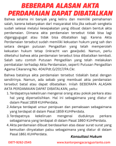 BEBERAPA ALASAN AKTA PERDAMAIAN DAPAT DIBATALKAN