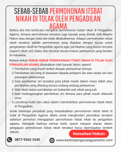 SEBAB-SEBAB PERMOHONAN ITSBAT NIKAH DI TOLAK OLEH PENGADILAN AGAMA